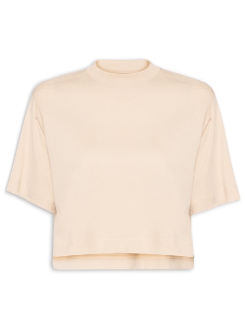 Camiseta Feminina Pima Manga Curta Gola Alta – Bege
