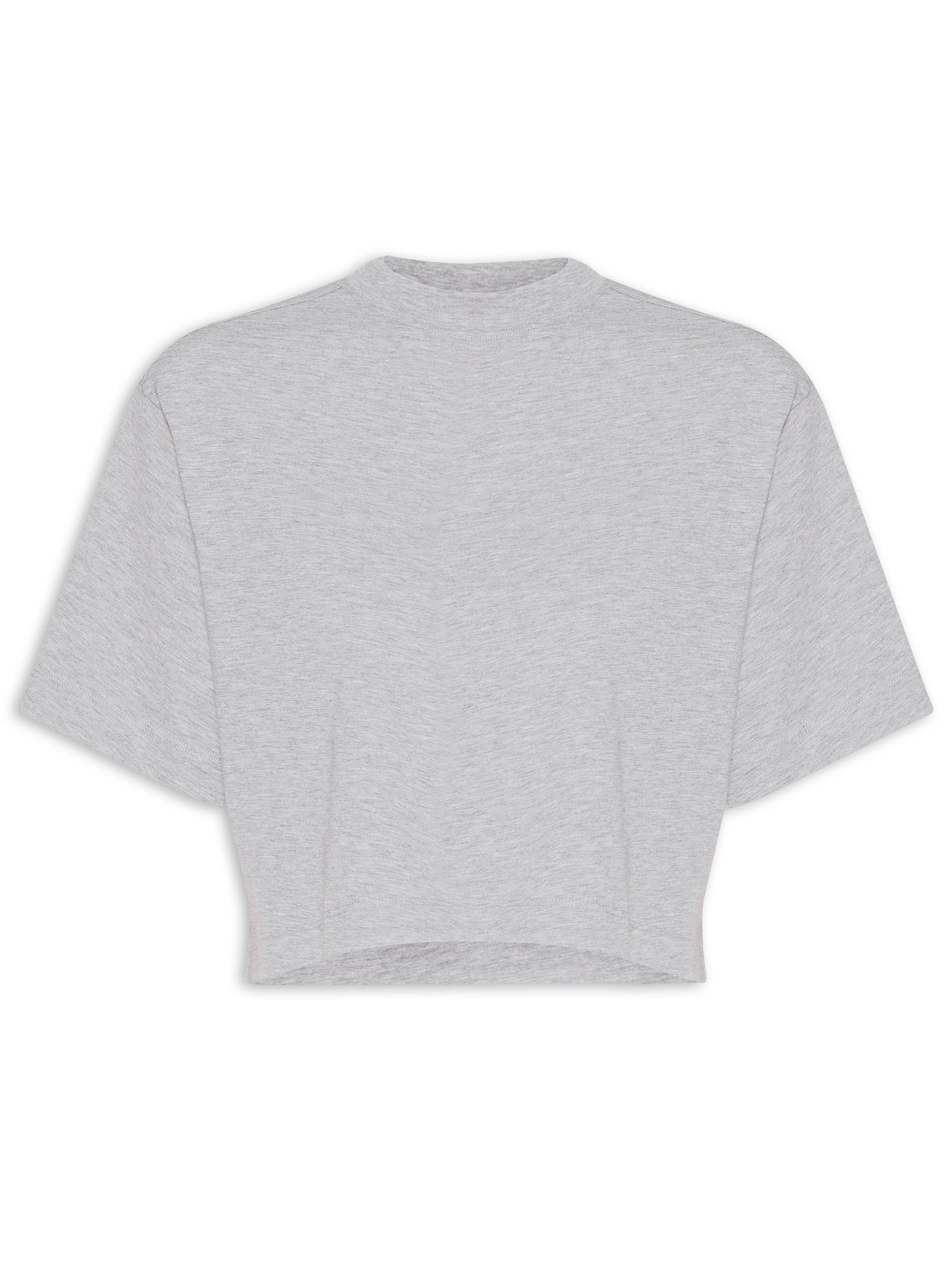 Camiseta Feminina Pima Manga Curta Gola Alta Cinza '2Essential
