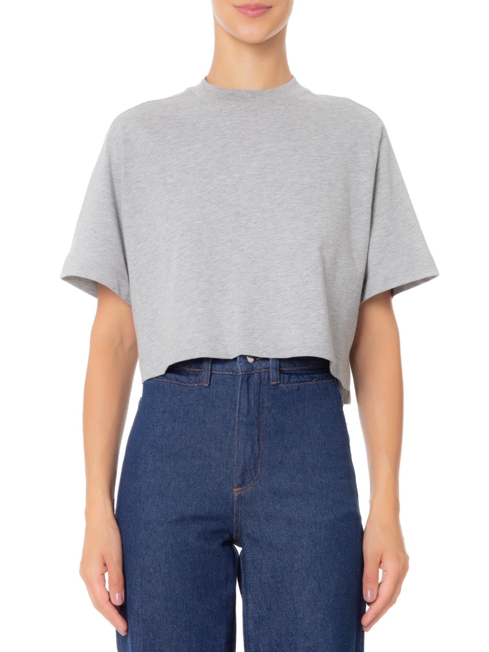 Camiseta Feminina Pima Manga Curta Gola Alta Cinza '2Essential