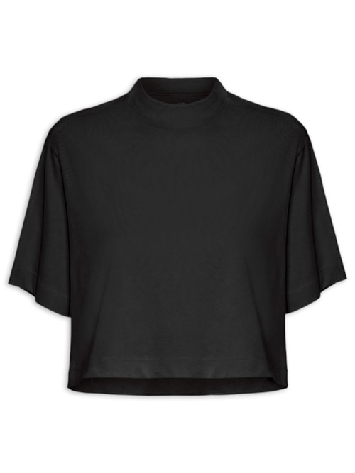 Camiseta Feminina Pima Manga Curta Gola Alta – Preto