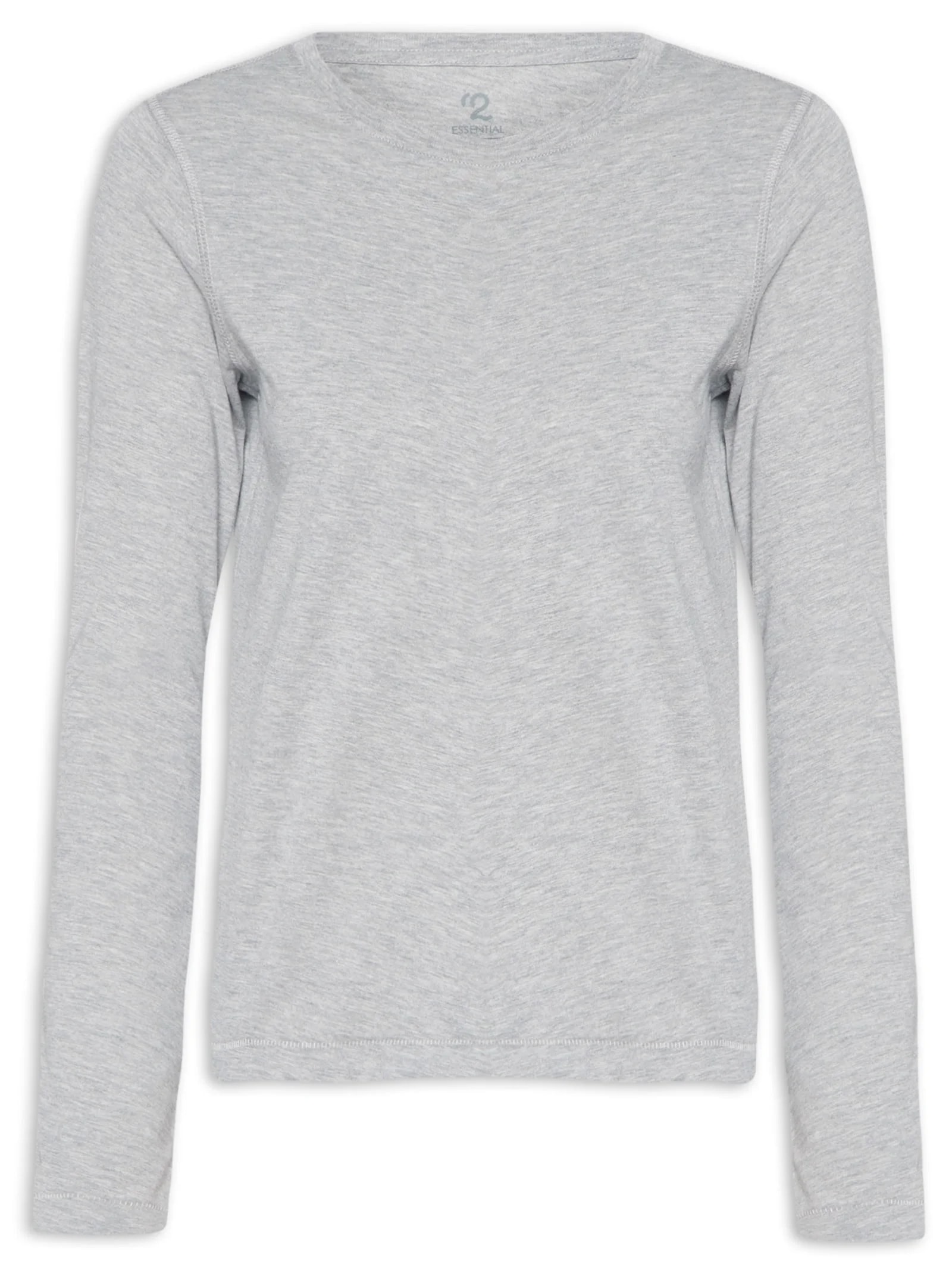 Camiseta Feminina Pima Manga Longa Decote Redondo Cinza '2Essential