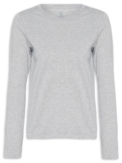 Camiseta Feminina Pima Manga Longa Decote Redondo – Cinza