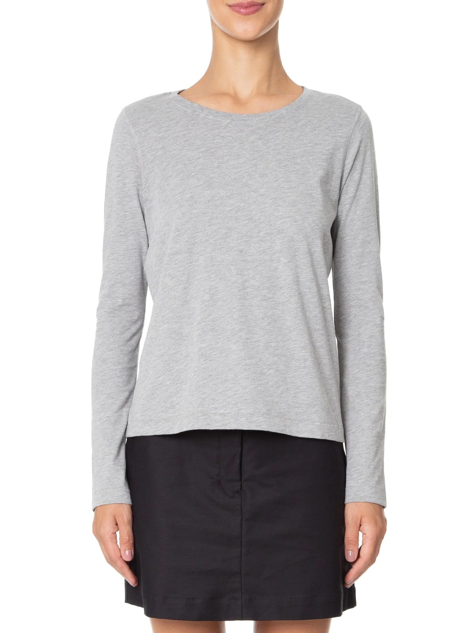 Camiseta Feminina Pima Manga Longa Decote Redondo Cinza '2Essential
