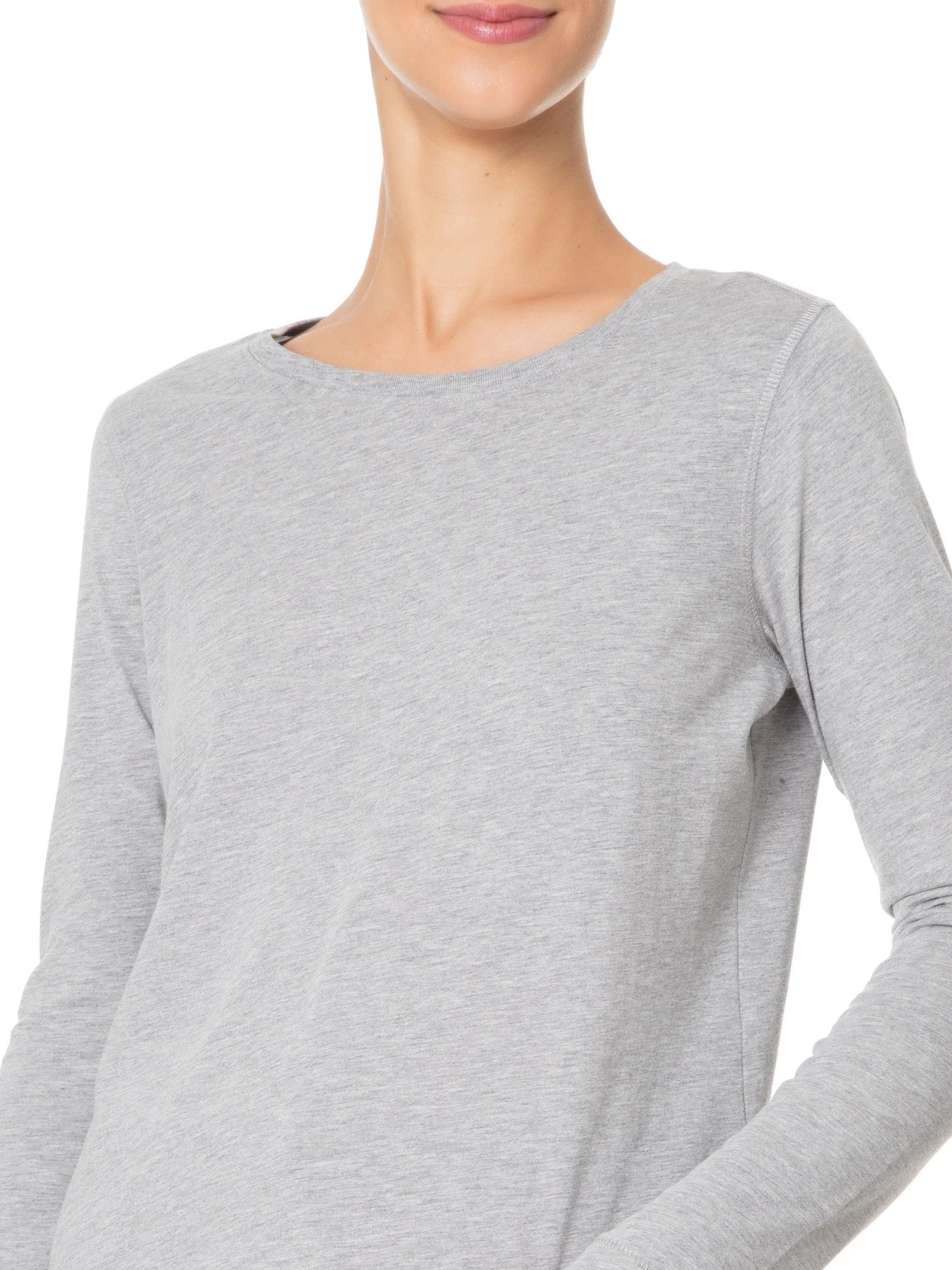 Camiseta Feminina Pima Manga Longa Decote Redondo Cinza '2Essential