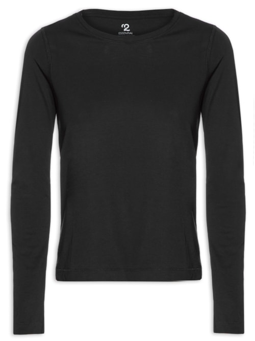 Camiseta Feminina Pima Manga Longa Decote Redondo – Preto