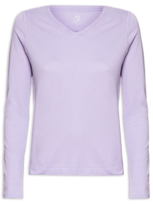 Camiseta Feminina Pima Manga Longa Decote V – Lilás