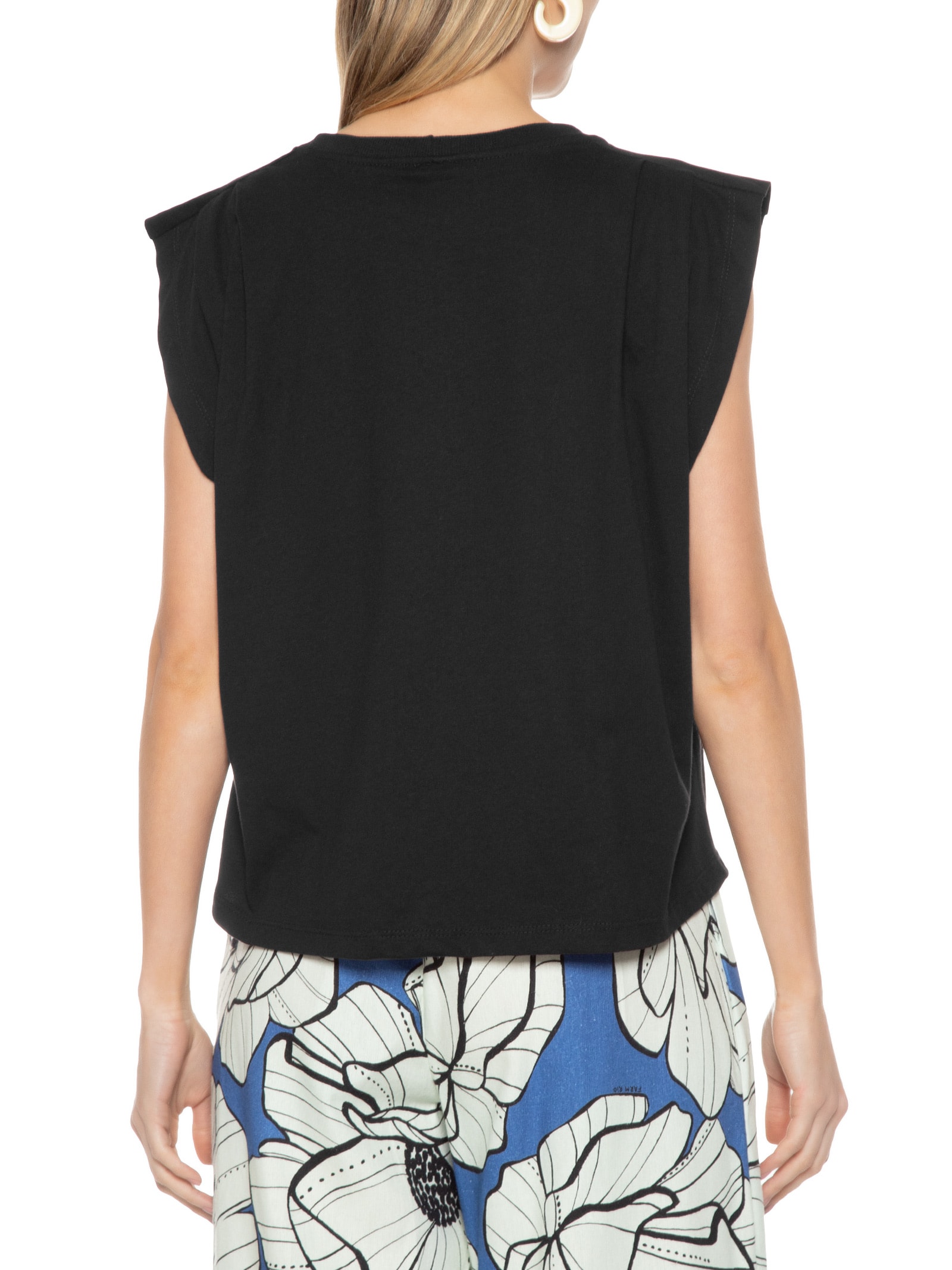 Camiseta Feminina Pregas Ombro Preto  Farm