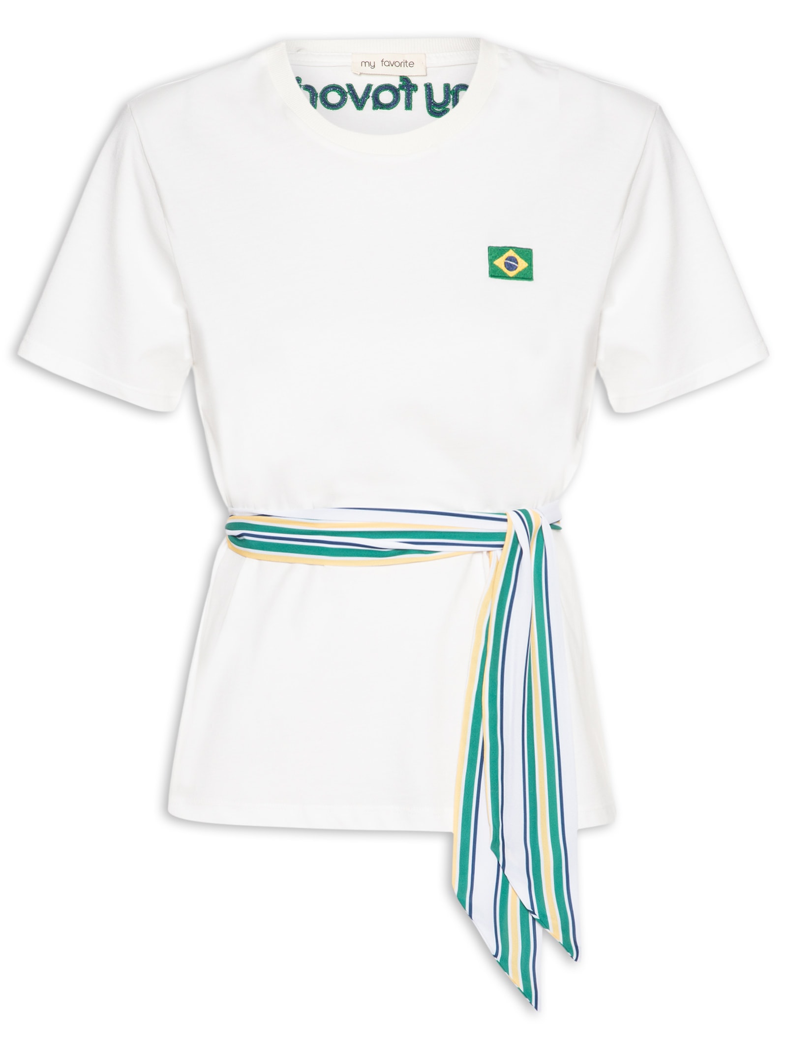 Camiseta Feminina Regular Brasil Com Lenço Off White My Favorite