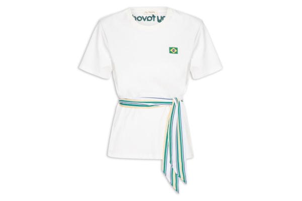 Camiseta Feminina Regular Brasil Com Lenço - Off White
