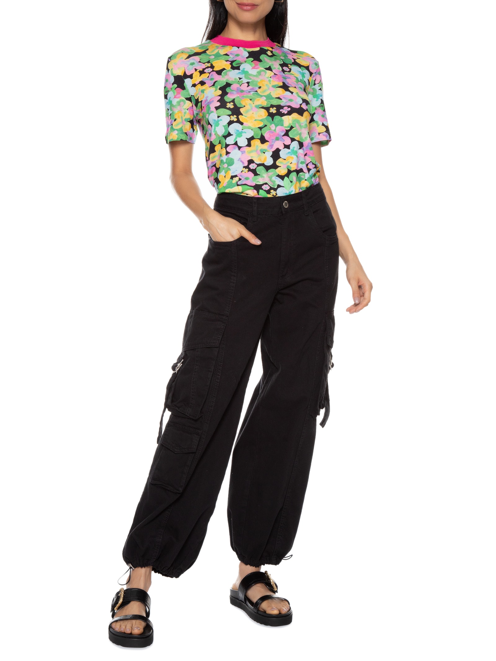 Camiseta Feminina Ret Floral Aquarela Rosa Canal