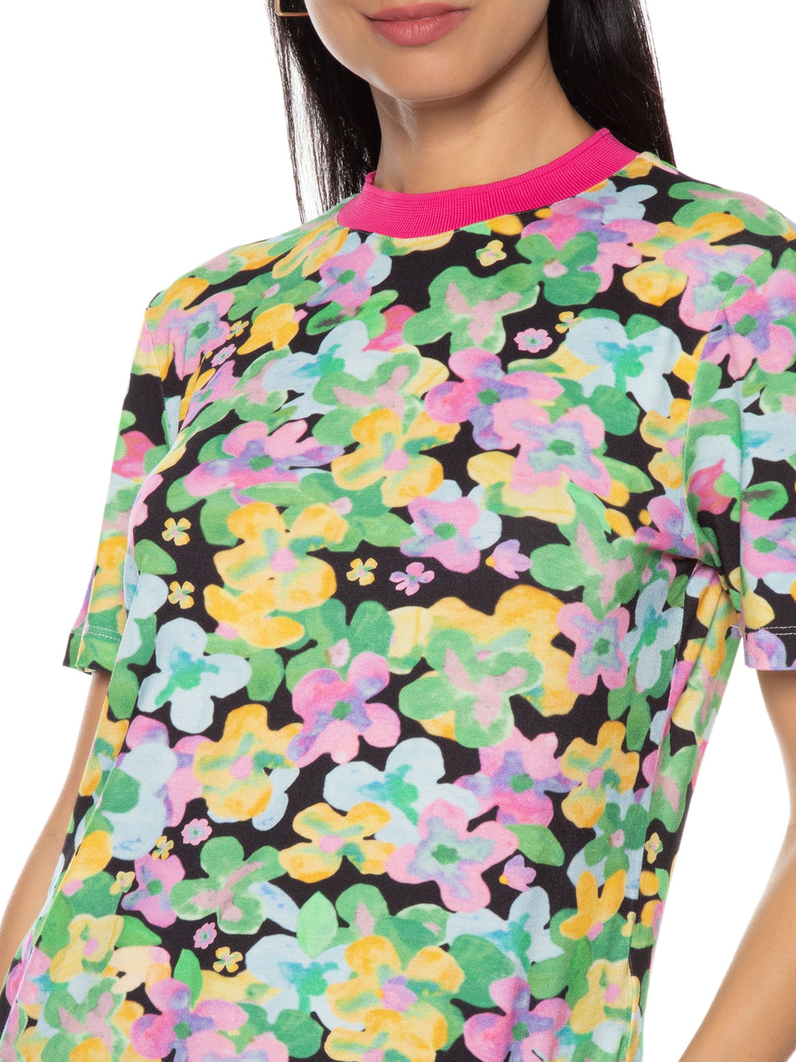 Camiseta Feminina Ret Floral Aquarela Rosa Canal