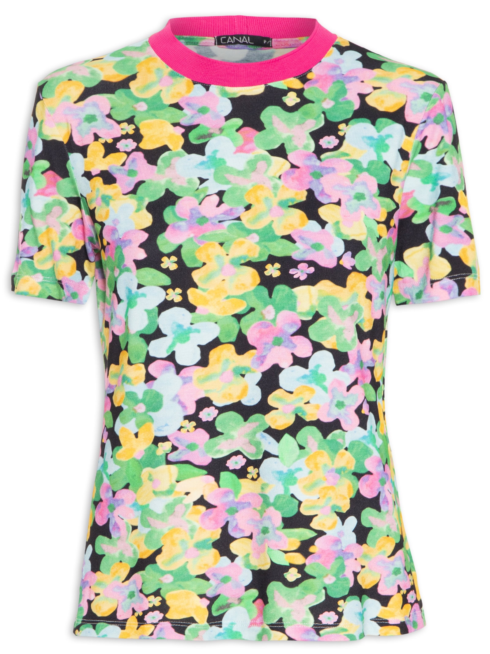 Camiseta Feminina Ret Floral Aquarela Rosa Canal