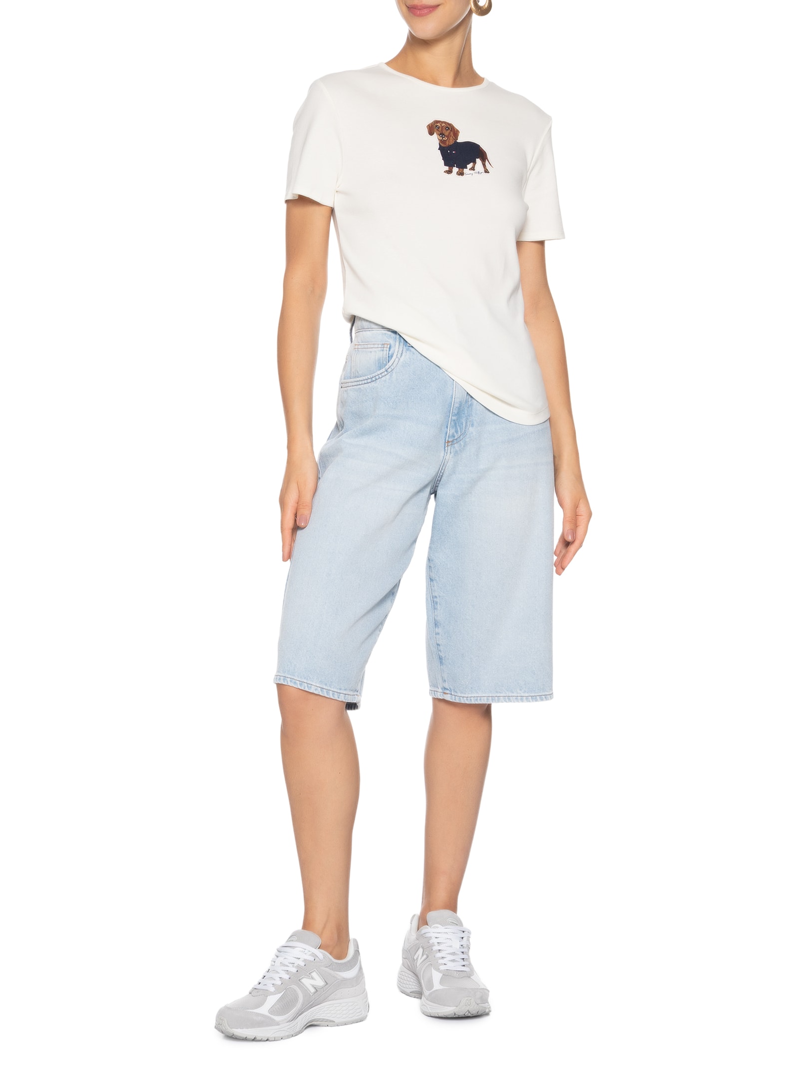 Camiseta Feminina Rib Dog Ringer Tee Branco Tommy Hilfiger