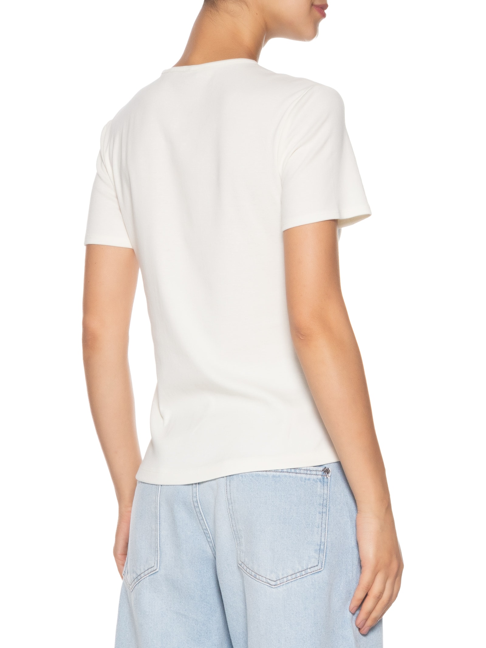 Camiseta Feminina Rib Dog Ringer Tee Branco Tommy Hilfiger
