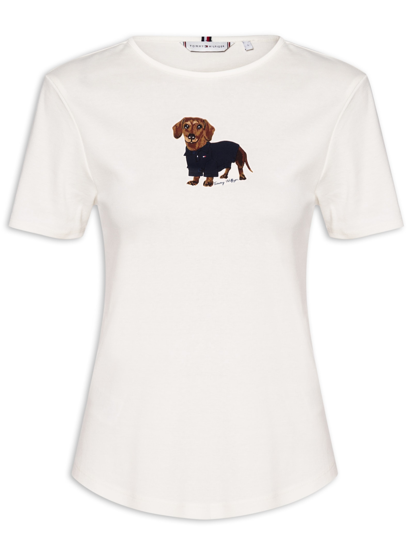 Camiseta Feminina Rib Dog Ringer Tee Branco Tommy Hilfiger