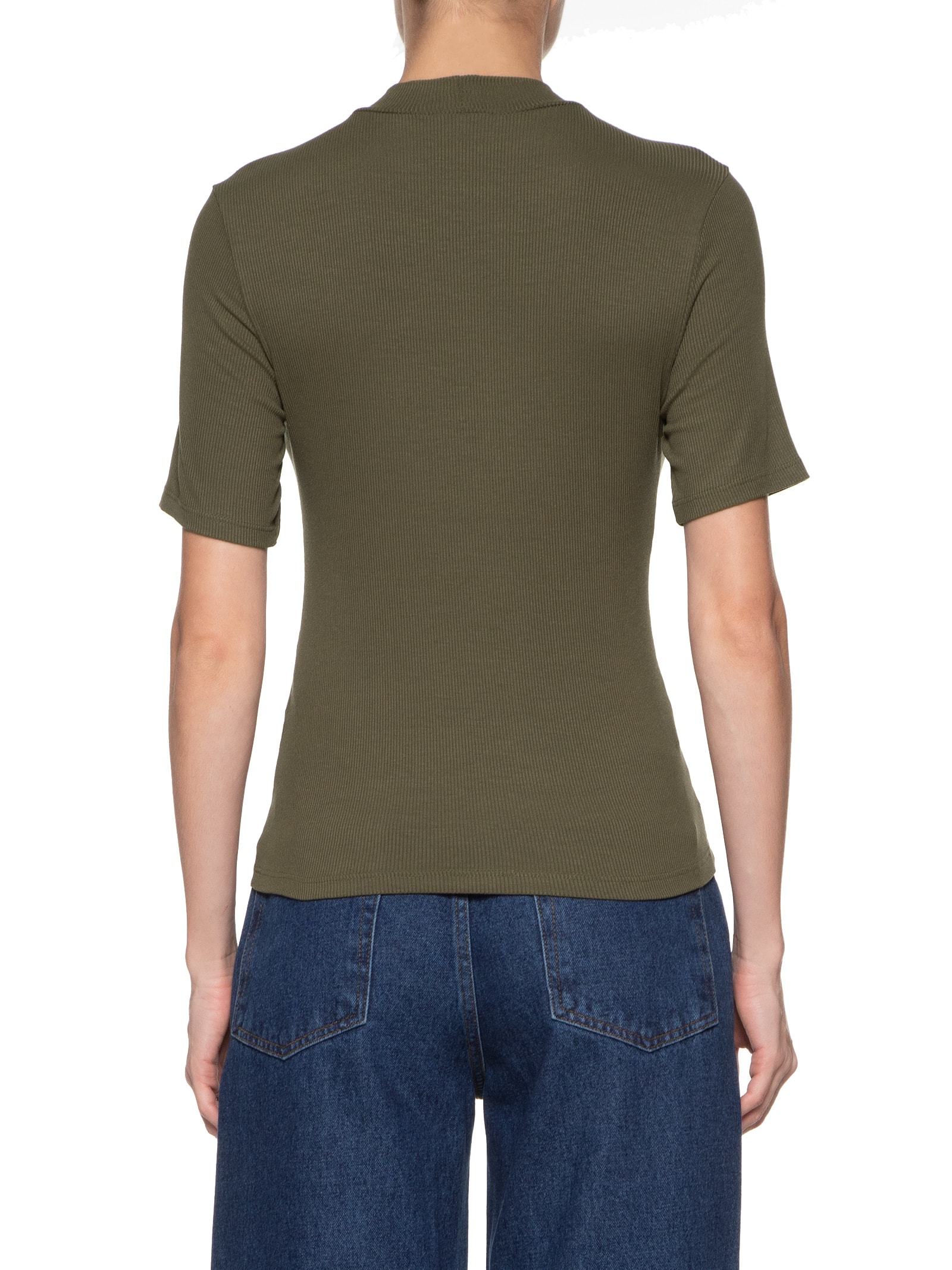 Camiseta Feminina Ribana Gola Alta Verde Shoulder