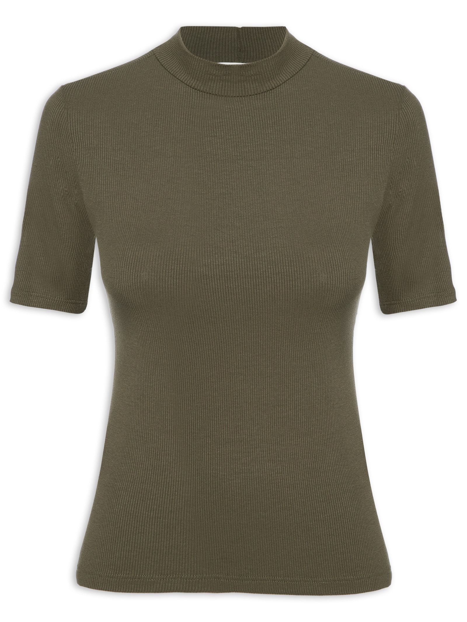 Camiseta Feminina Ribana Gola Alta Verde Shoulder