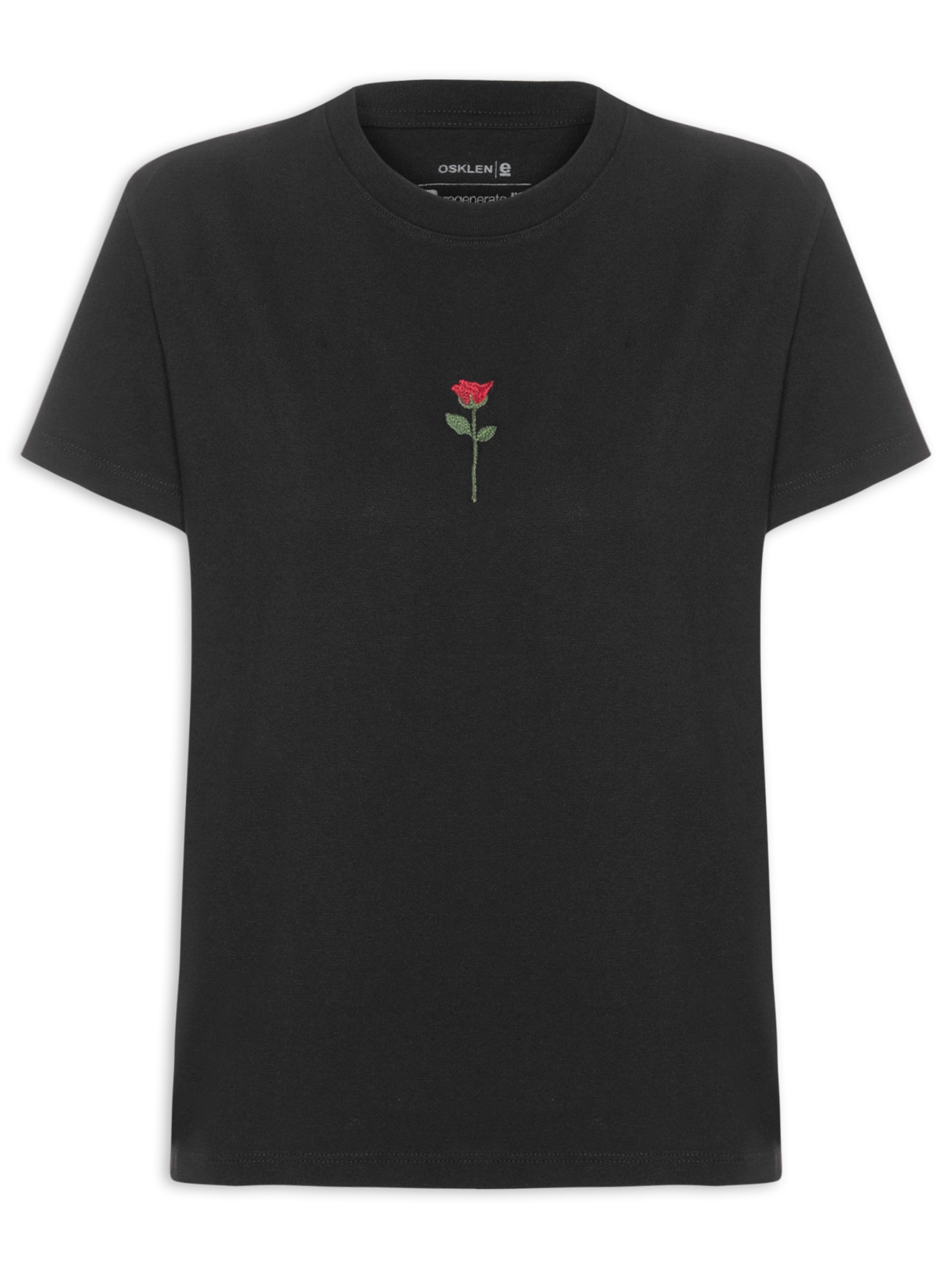 Camiseta Feminina Rosa Bordada Preto Osklen