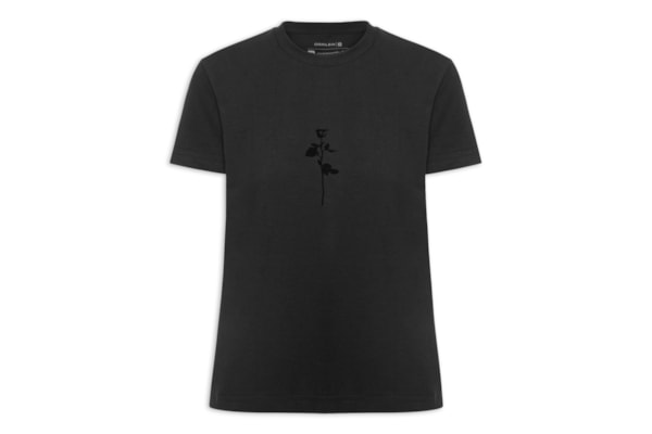 Camiseta Feminina Rosa Flocada - Preta