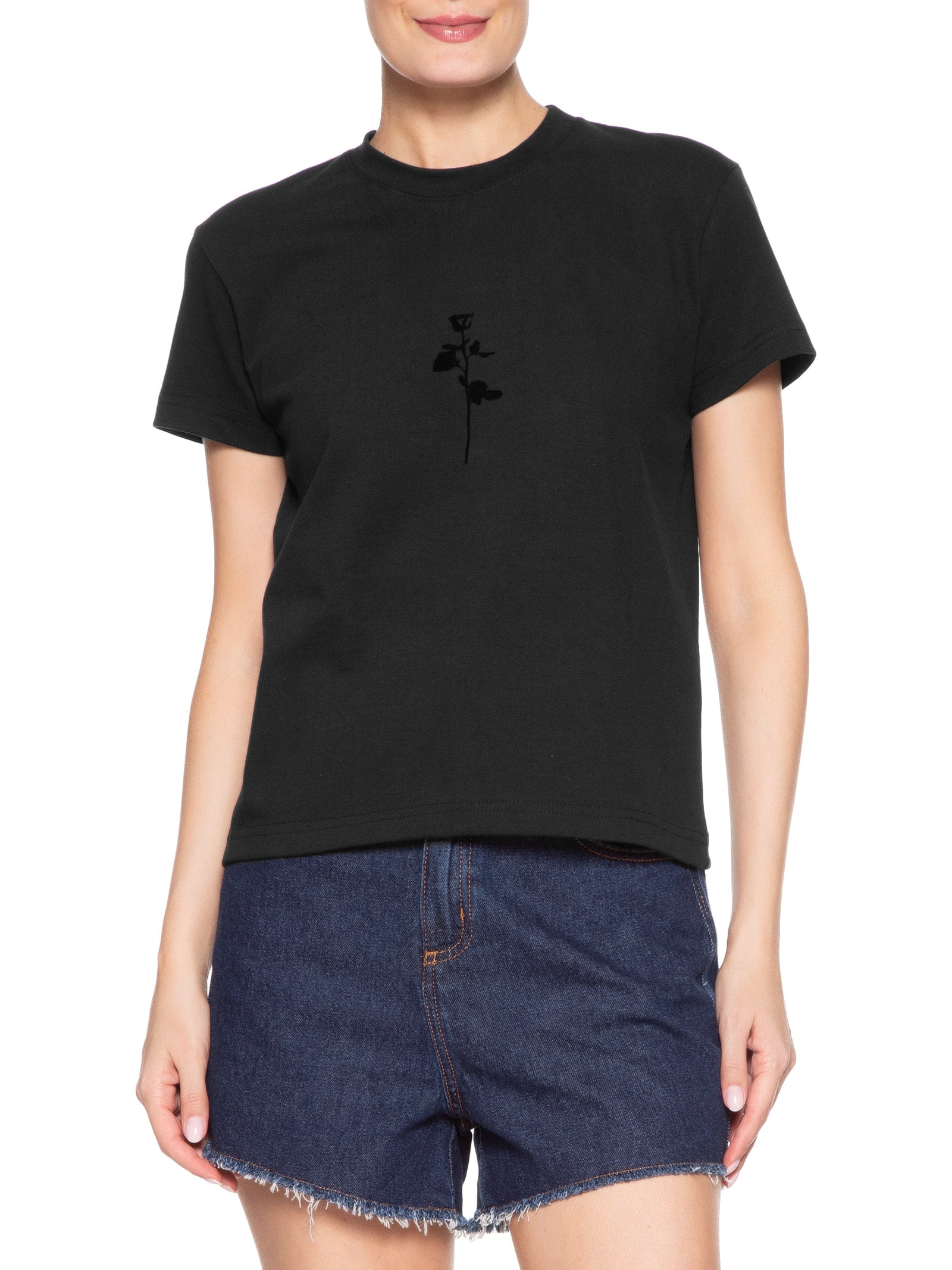 Camiseta Feminina Rosa Flocada Preta Osklen