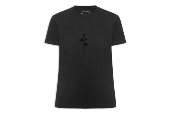 Camiseta Feminina Rosa Flocada - Preta