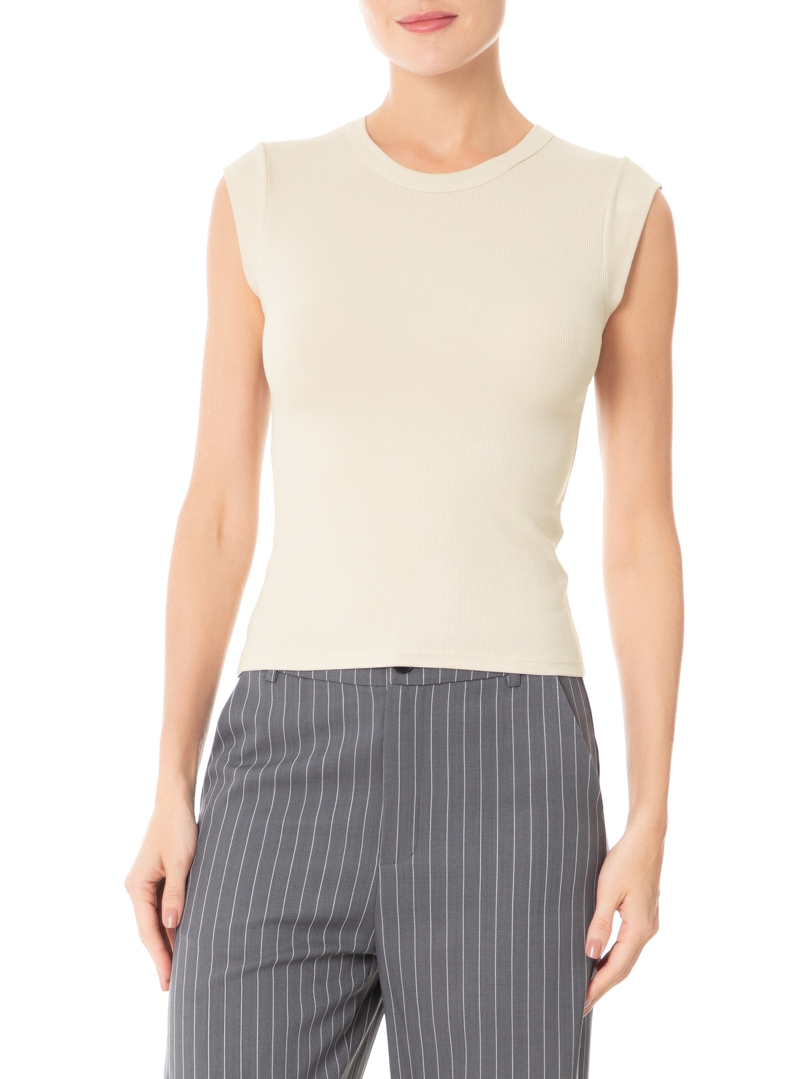 Camiseta Feminina Sem Manga Básica Bege Basiq