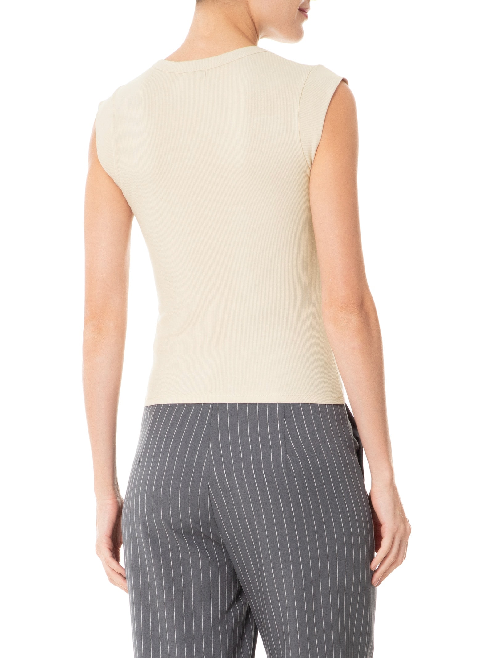 Camiseta Feminina Sem Manga Básica Bege Basiq