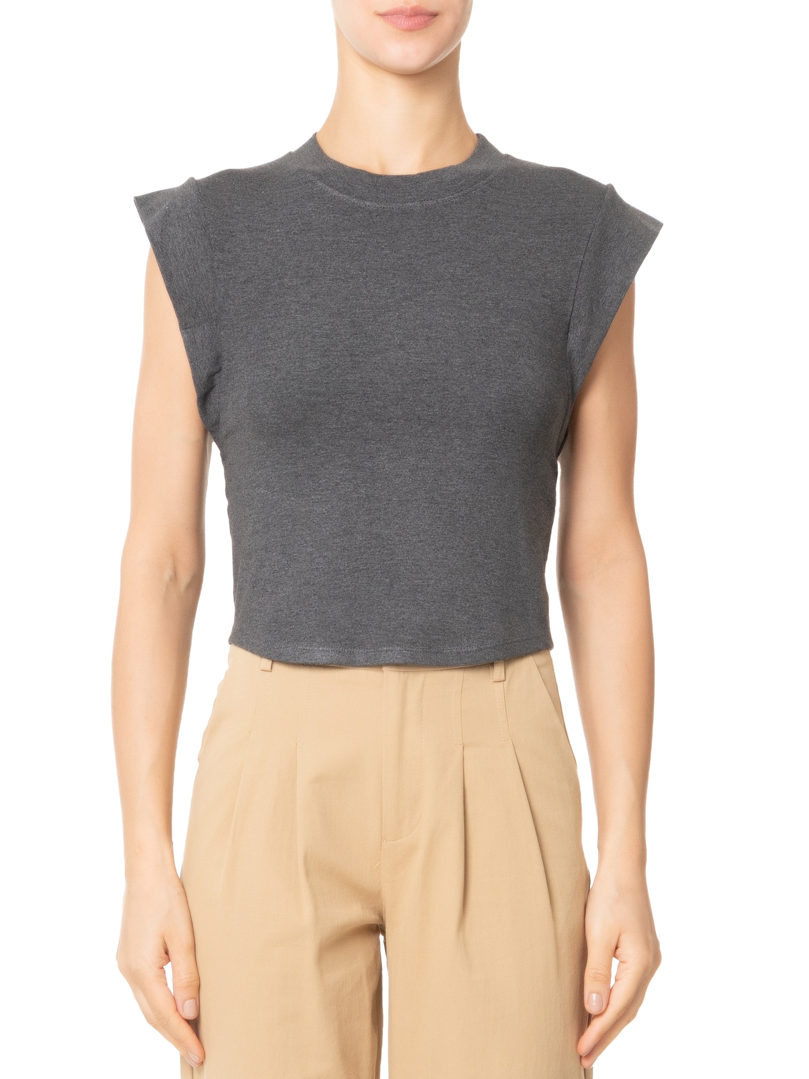 Camiseta Feminina Sem Manga Básica Cinza Basiq