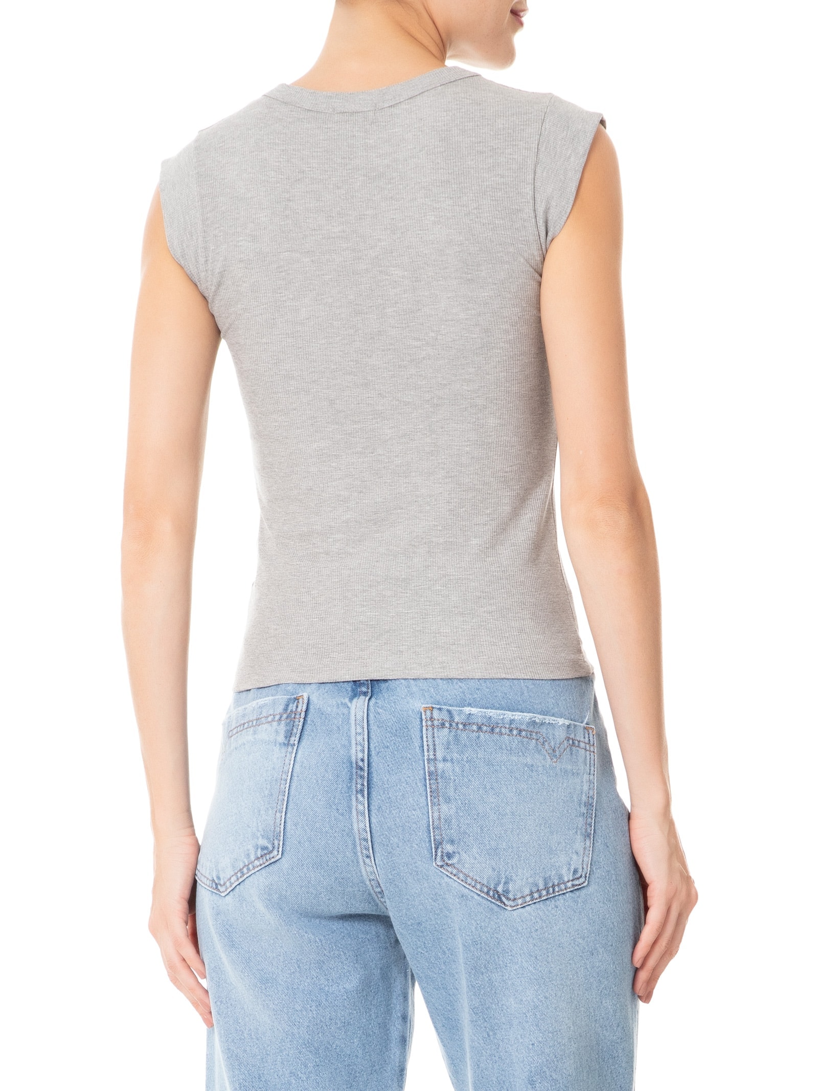 Camiseta Feminina Sem Manga Básica Cinza Basiq