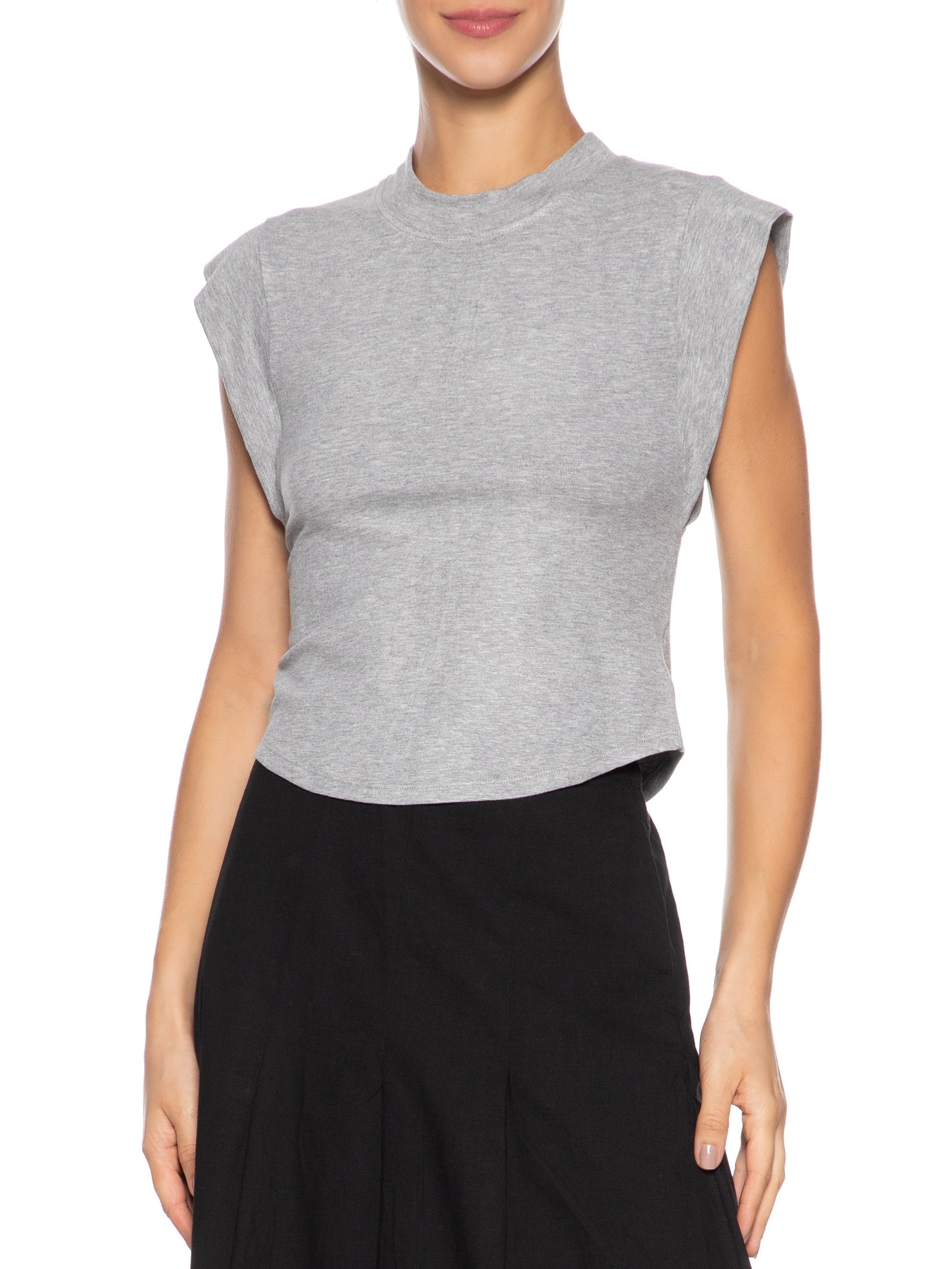 Camiseta Feminina Sem Manga Básica Cinza Basiq