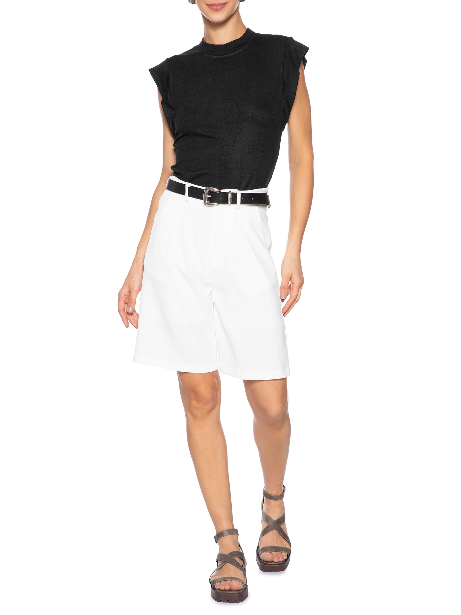 Camiseta Feminina Sem Manga Básica Preto Basiq