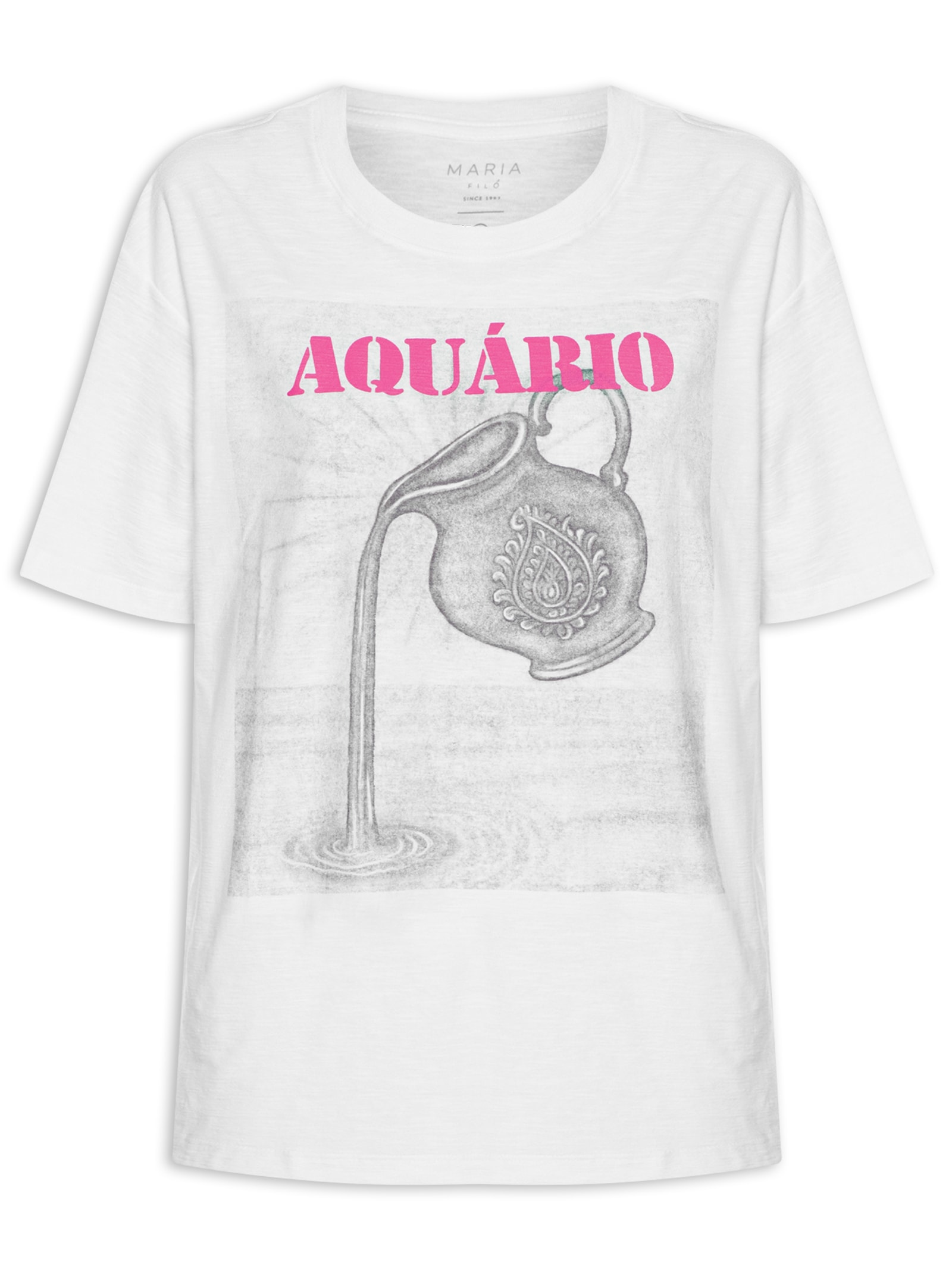 Camiseta Feminina Signo Aquário Branco Maria Filó