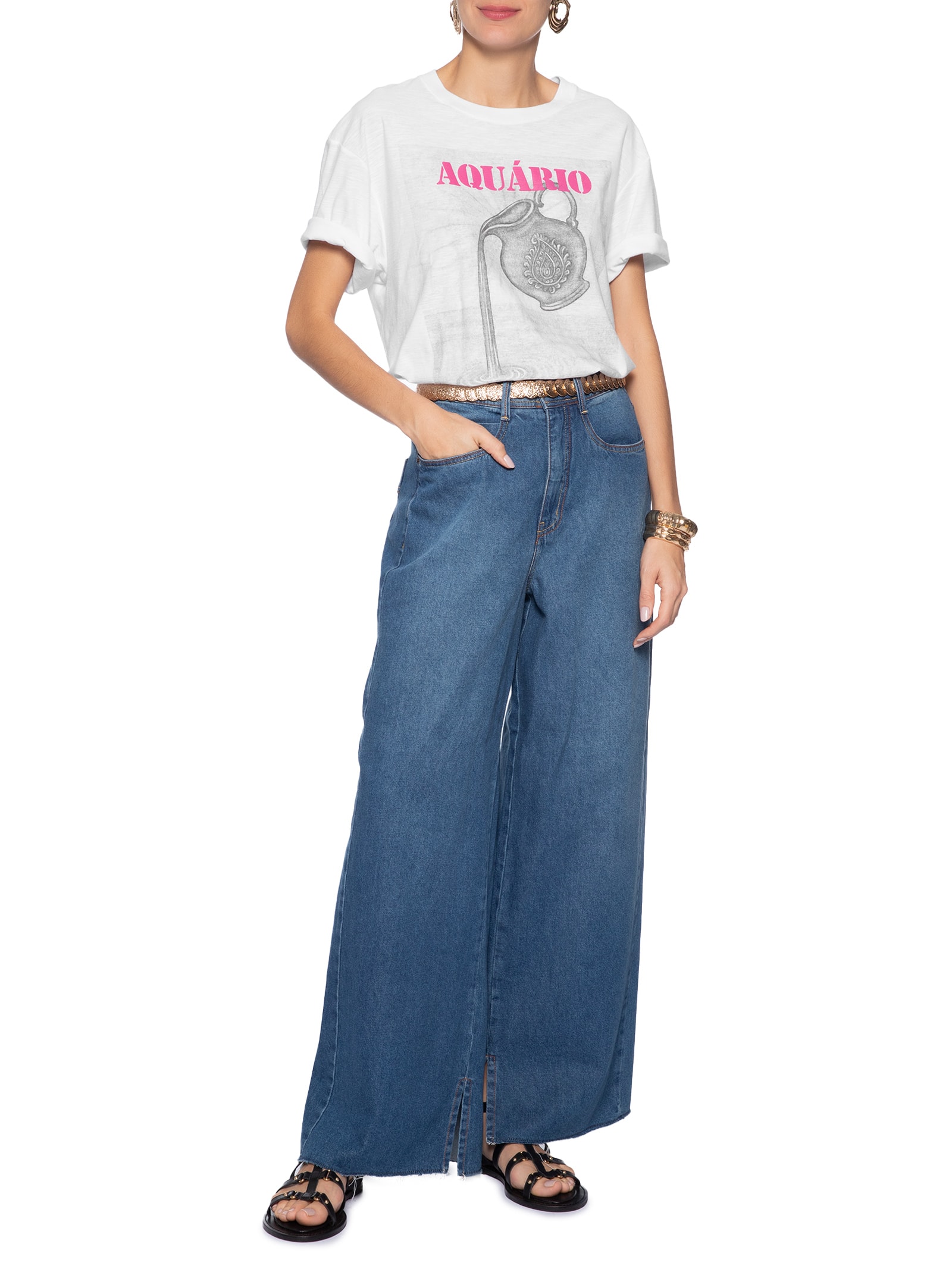 Camiseta Feminina Signo Aquário Branco Maria Filó