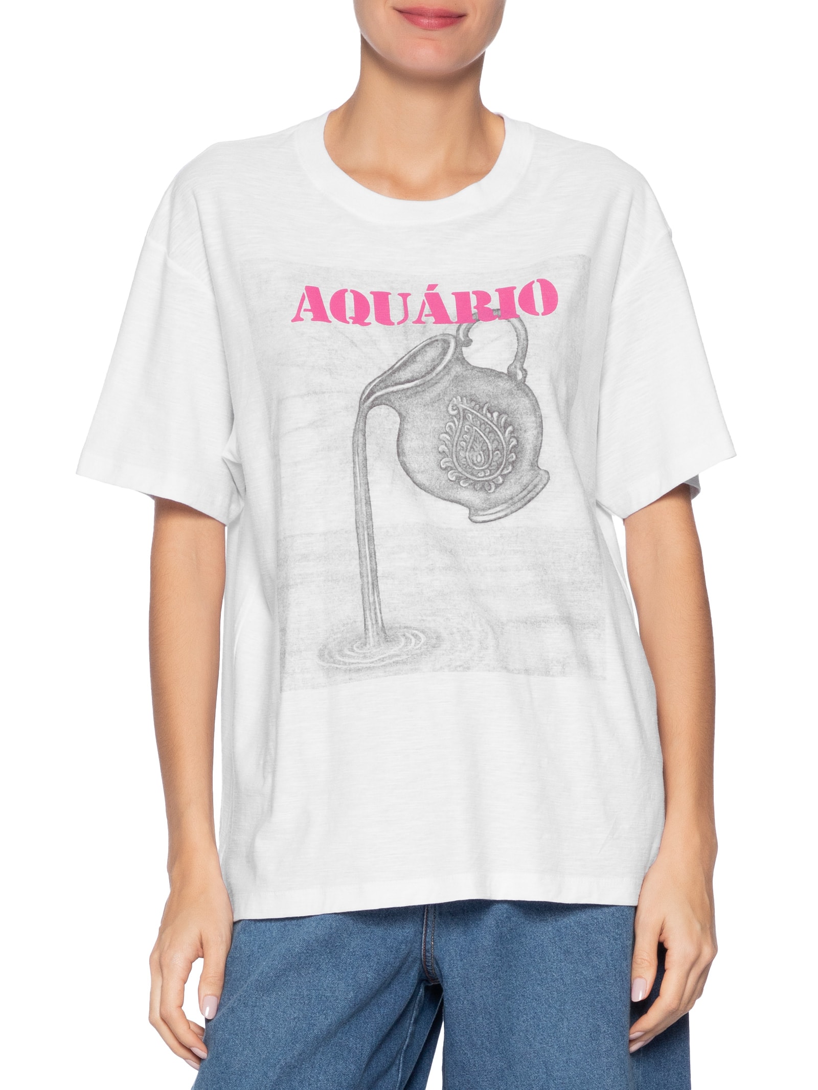Camiseta Feminina Signo Aquário Branco Maria Filó