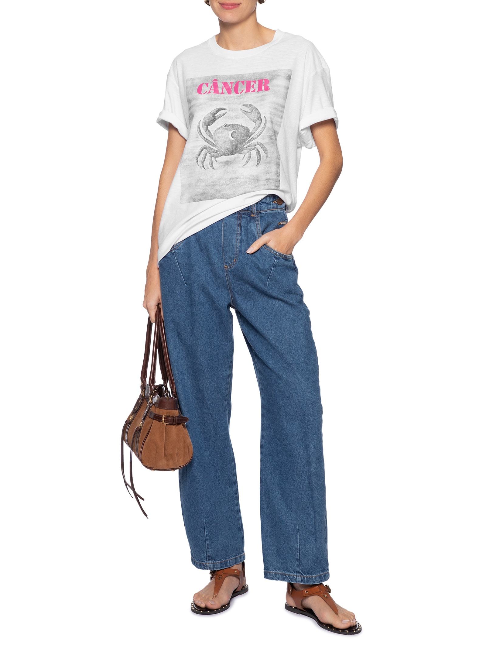 Camiseta Feminina Signo Câncer Branco Maria Filó
