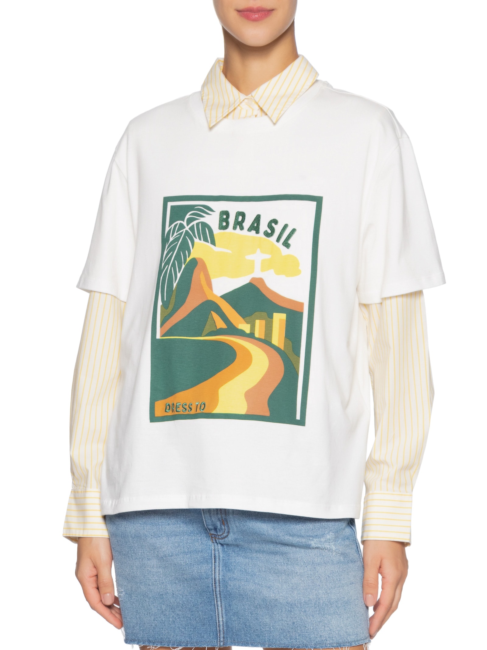 Camiseta Feminina Silk Brasil Branco Dress To