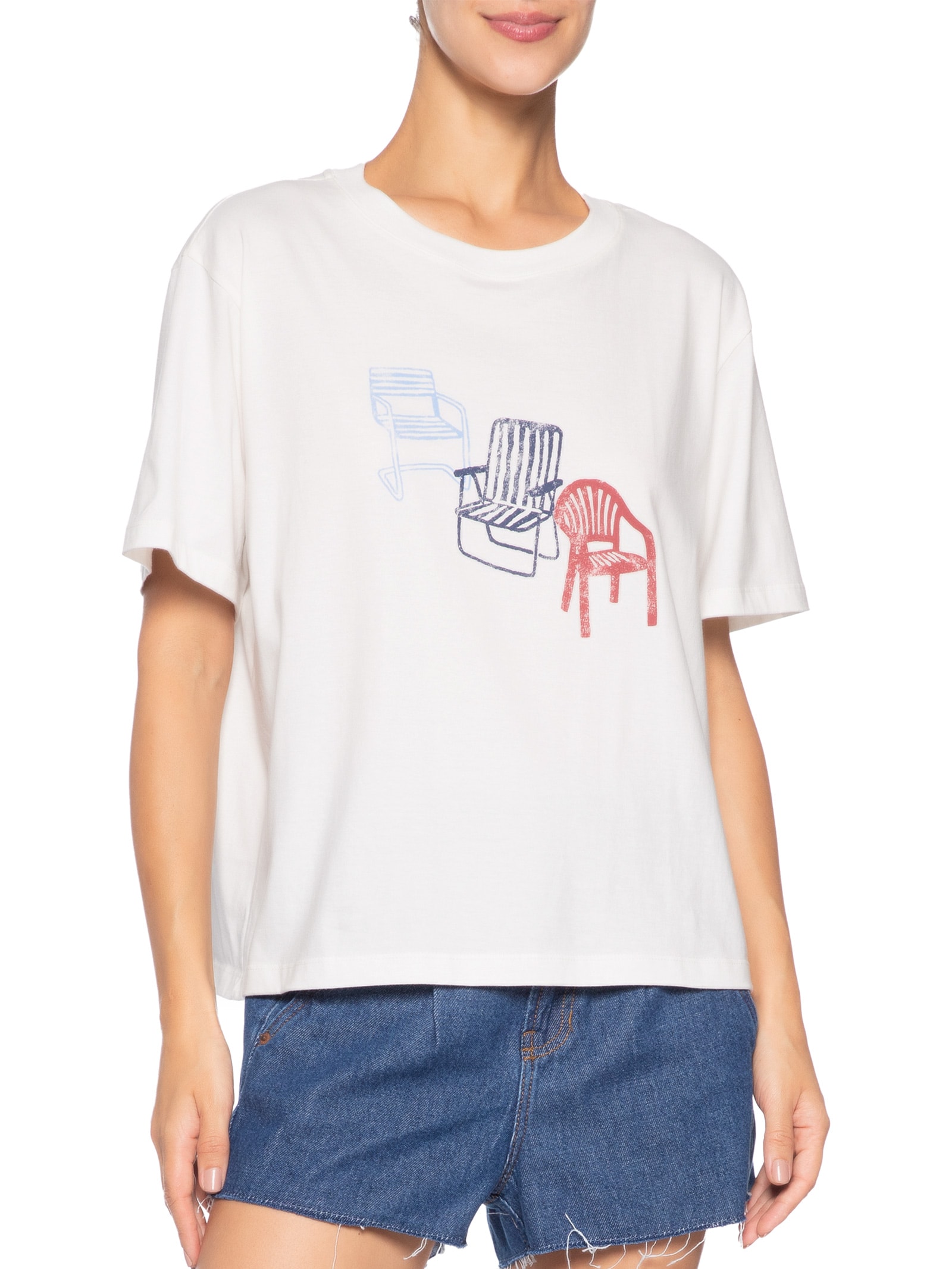 Camiseta Feminina Silk Cadeiras Branco Dress To