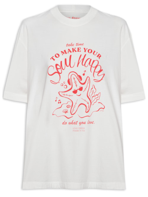 Camiseta Feminina Silk Happy Soul - Branco