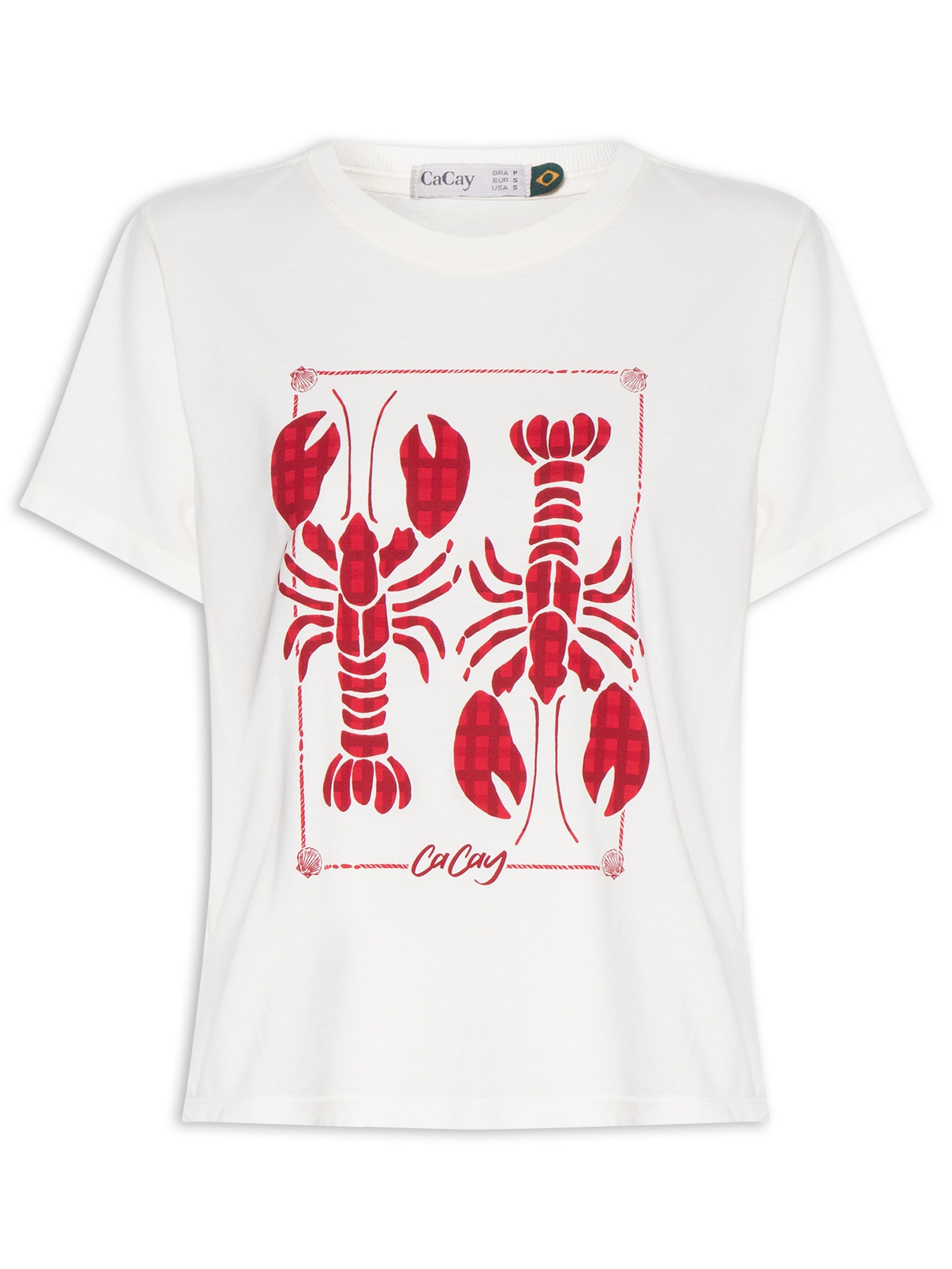 Camiseta Feminina Silk Lagostas Branco Cacay