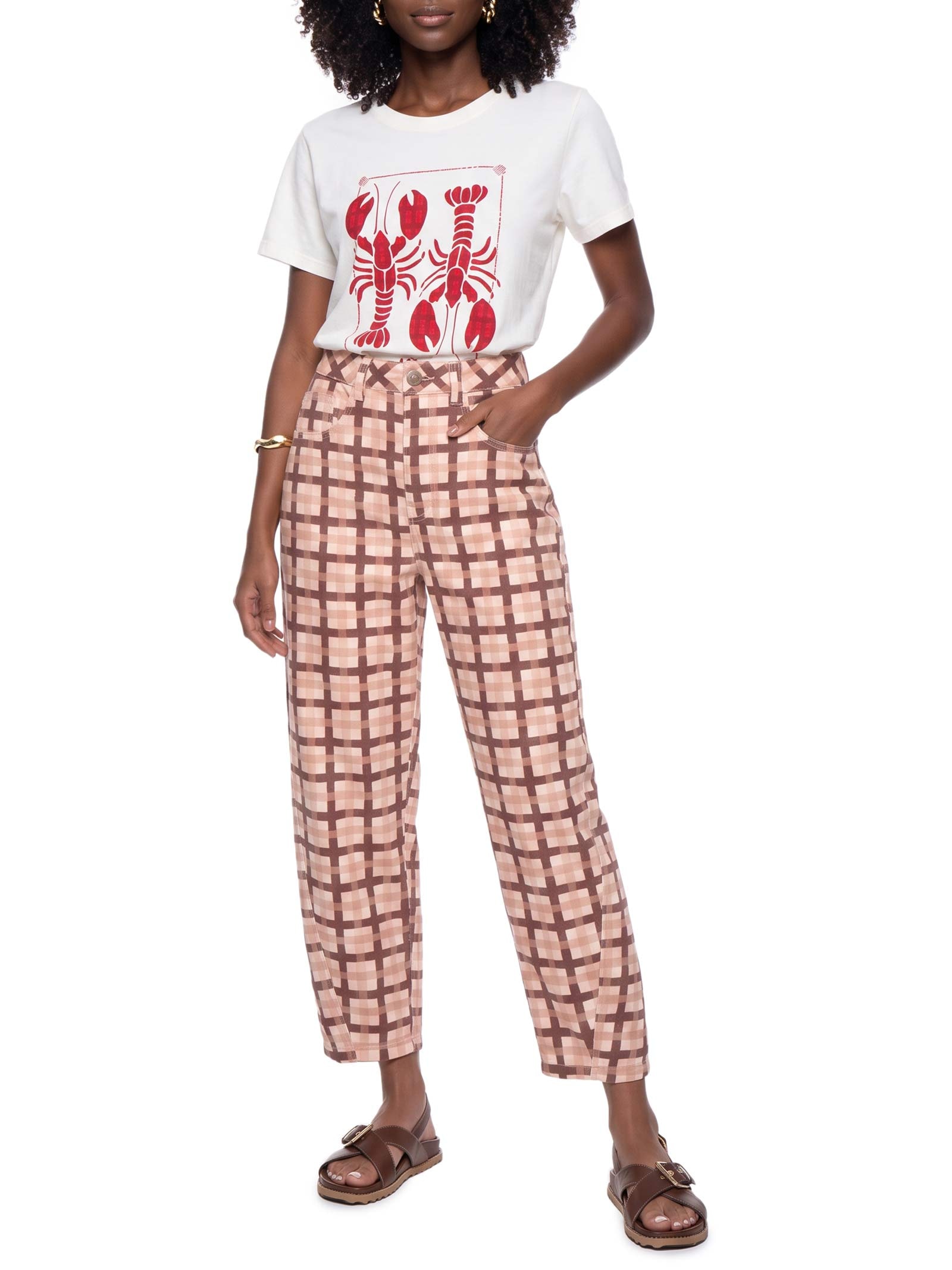 Camiseta Feminina Silk Lagostas Branco Cacay