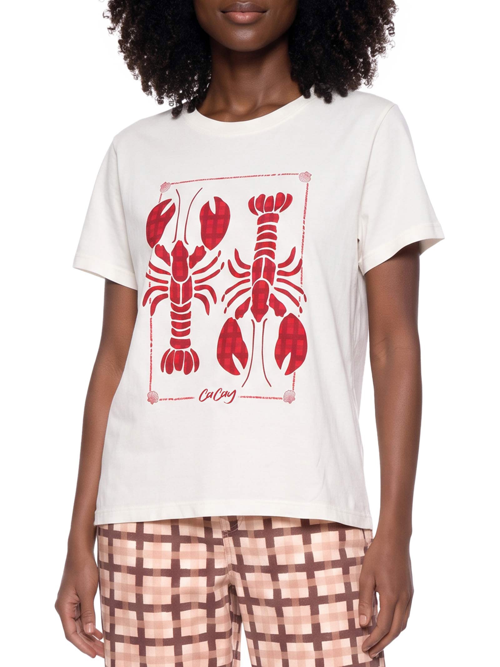 Camiseta Feminina Silk Lagostas Branco Cacay