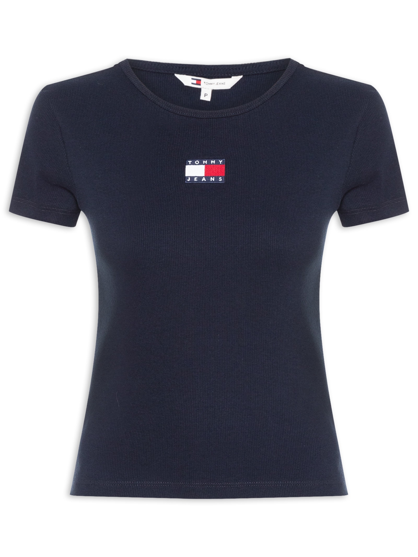 Camiseta Feminina Slim Badge Rib Tee Azul Tommy Jeans