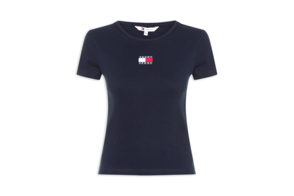 Camiseta Feminina Slim Badge Rib Tee - Azul
