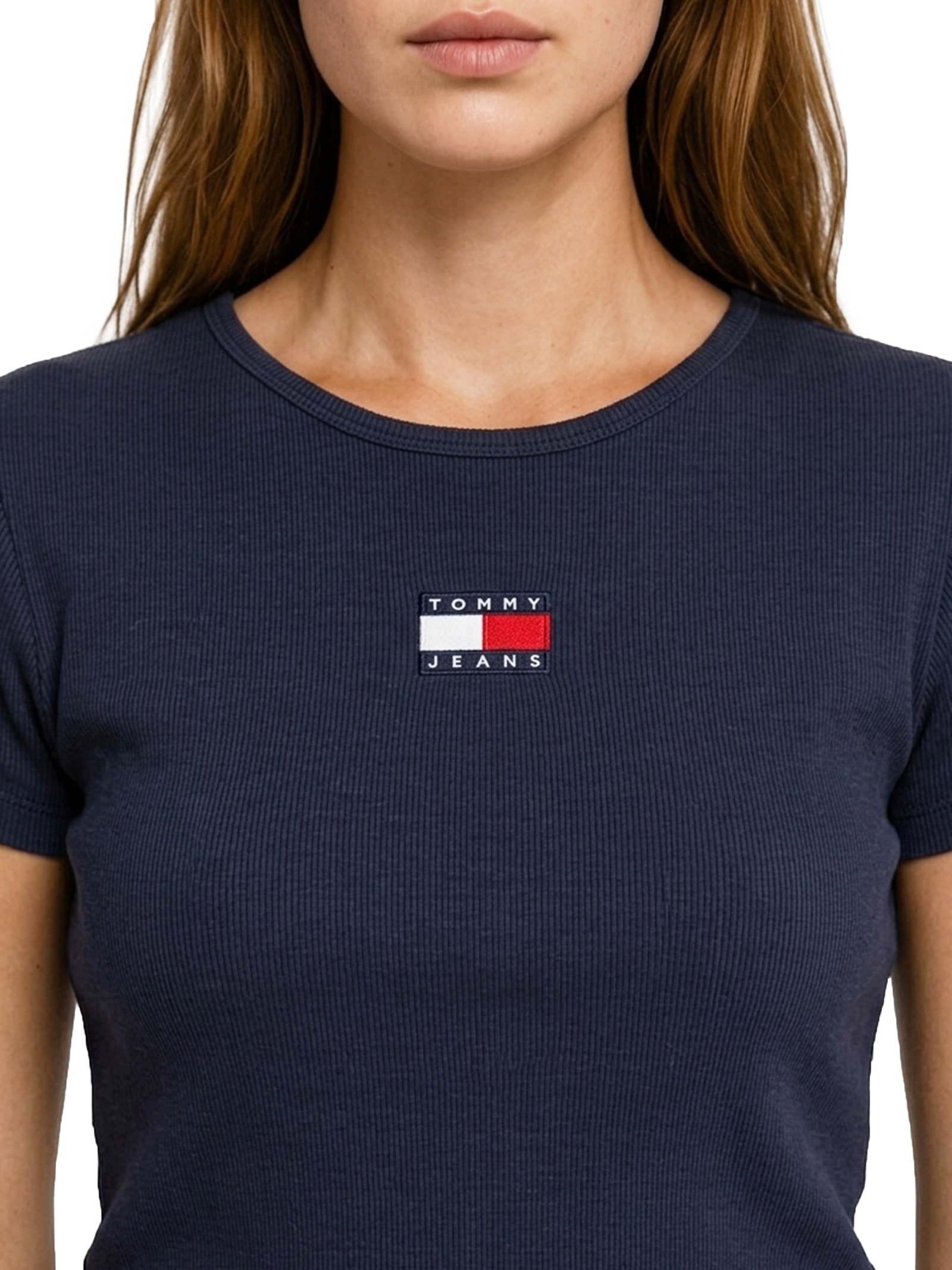 Camiseta Feminina Slim Badge Rib Tee Azul Tommy Jeans