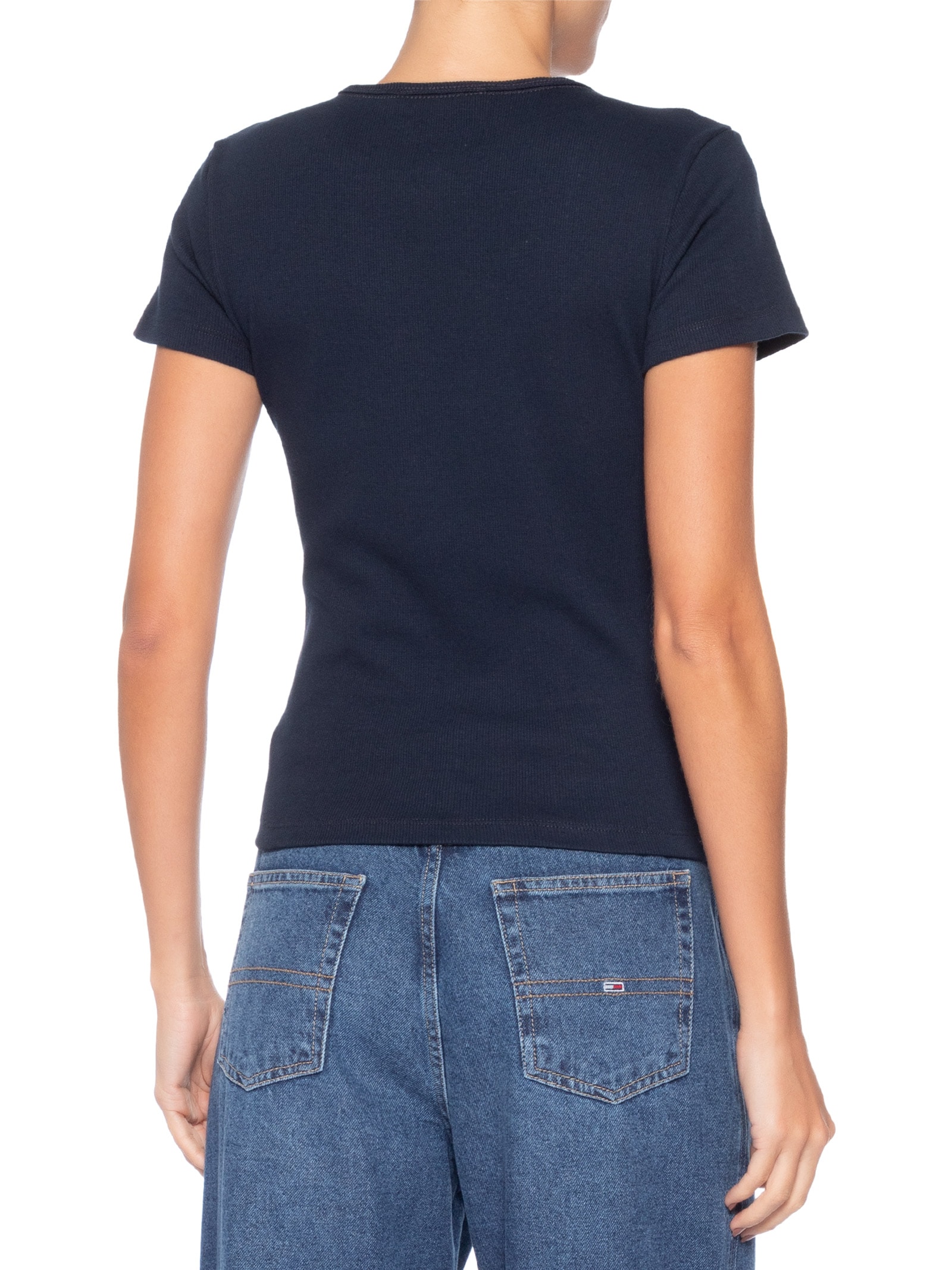 Camiseta Feminina Slim Badge Rib Tee Azul Tommy Jeans