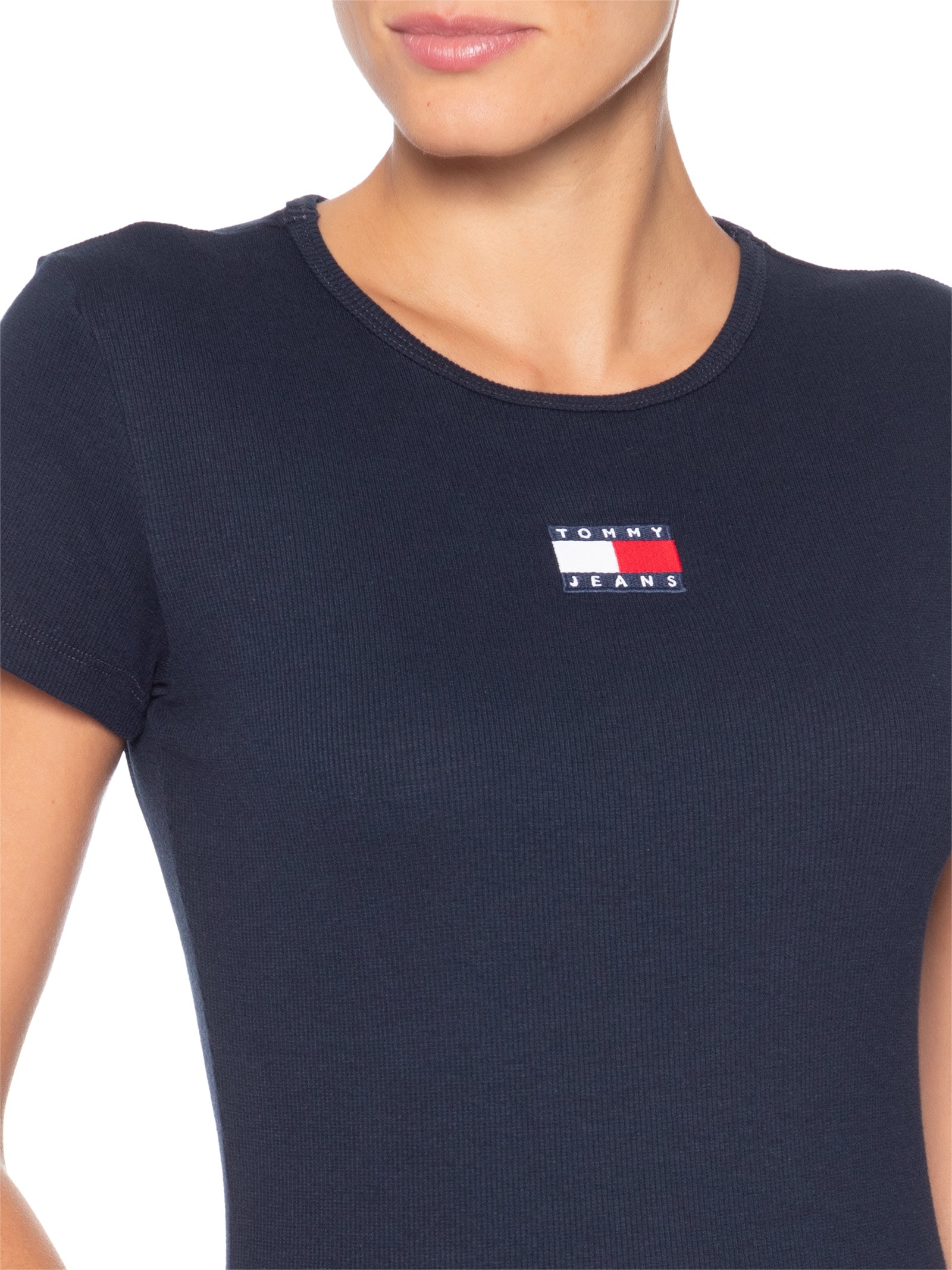 Camiseta Feminina Slim Badge Rib Tee Azul Tommy Jeans