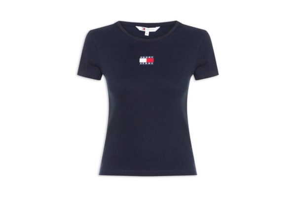 Camiseta Feminina Slim Badge Rib Tee - Azul