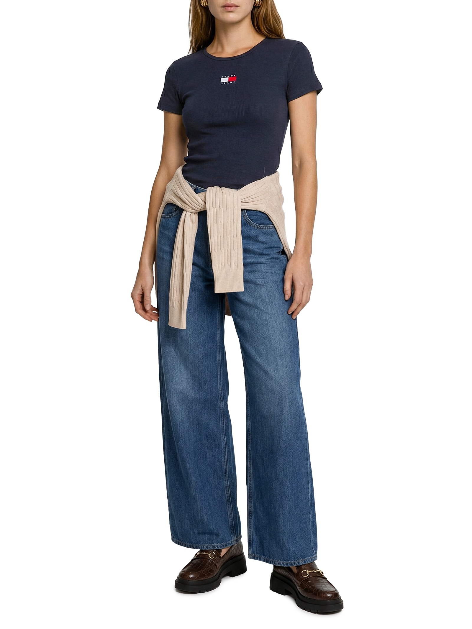 Camiseta Feminina Slim Badge Rib Tee Azul Tommy Jeans