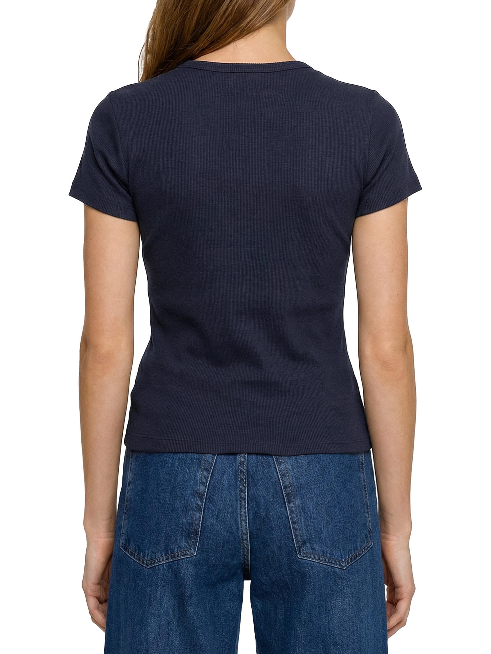Camiseta Feminina Slim Badge Rib Tee Azul Tommy Jeans