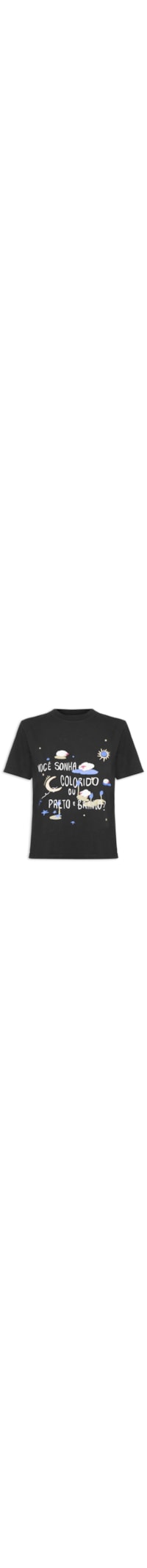 Camiseta Feminina Slim Bordada Sonho Colorido - Preto